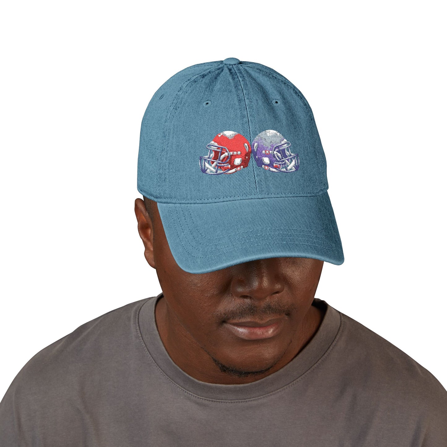 Football-Themed Denim Hat with Embroidery, Perfect Gift for Sports Lovers, Casual Wear, Game Day Accessories, Embroidered Cap