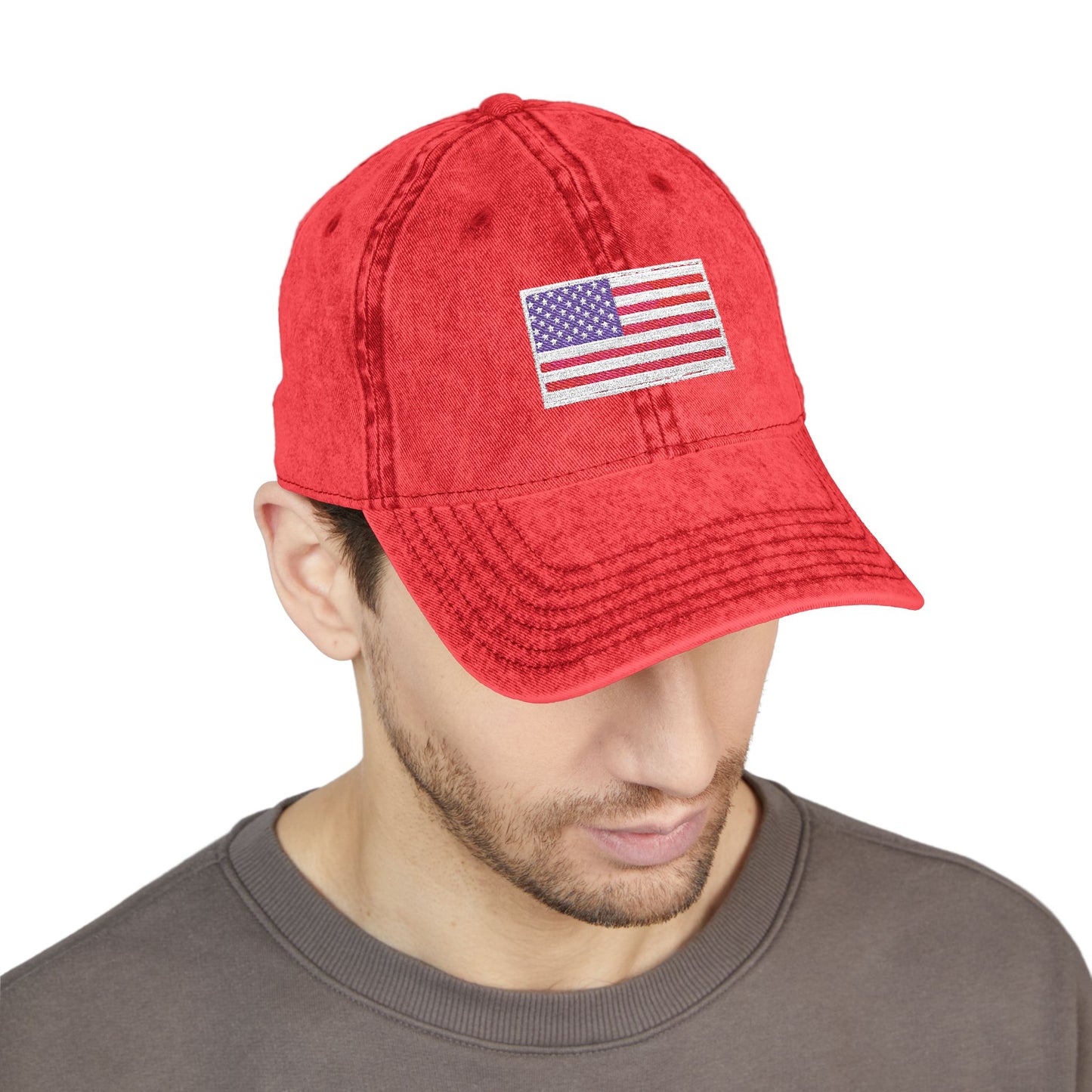 Embroidered Vintage Cap with USA Flag Design - TRV