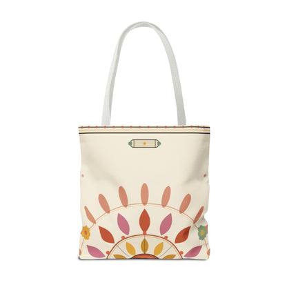 Boho Floral Mandala Tote Bag | Pastel Sunburst Pattern
