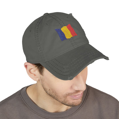 Embroidered Distressed Romanian Flag Dad Hat | Casual Cap for Everyday Style, Perfect Gift for Dad, Summer Outings, Festivals, Family Events - TRV