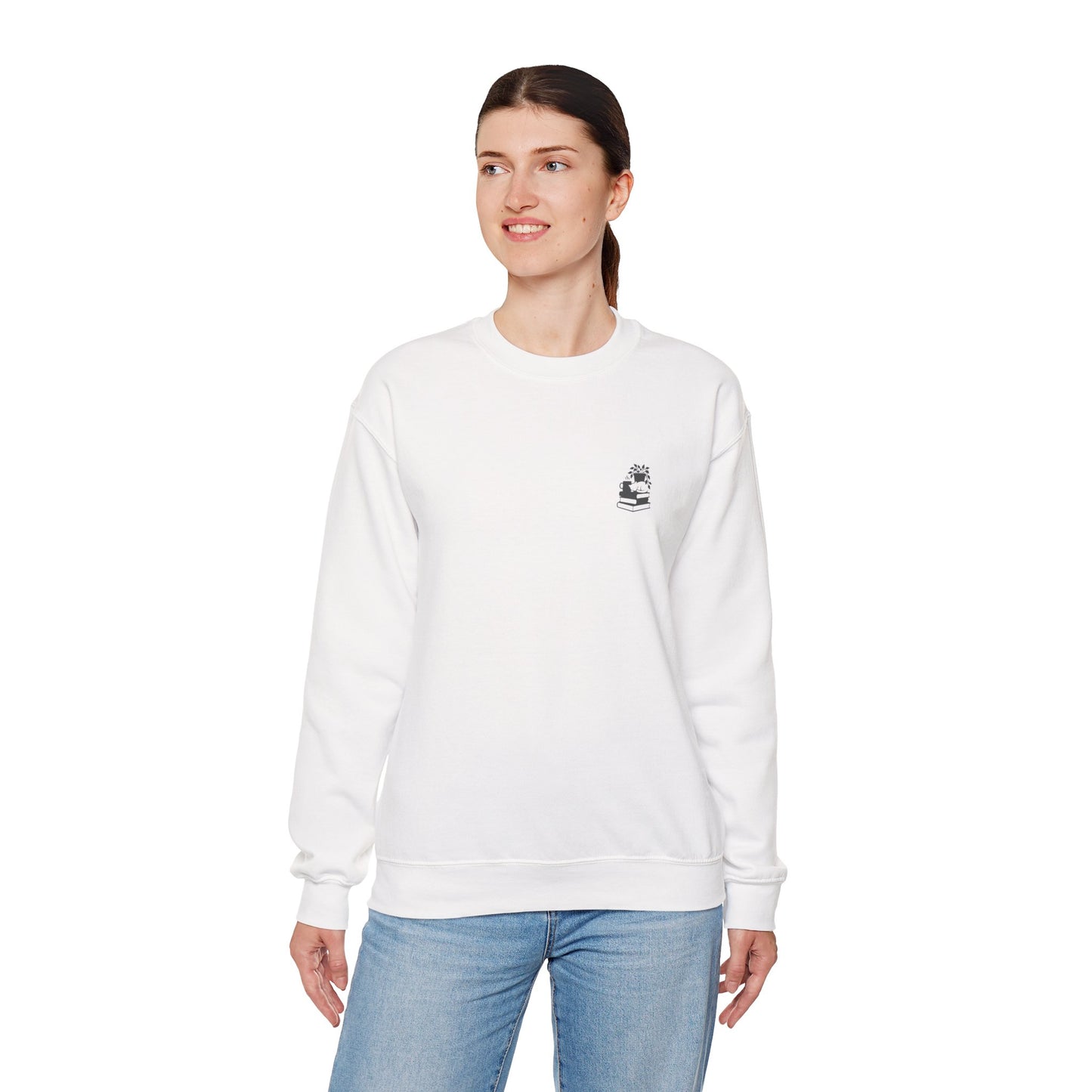 Stack of Books with Mug and Plant Sweatshirt | Cozy Reading Crewneck