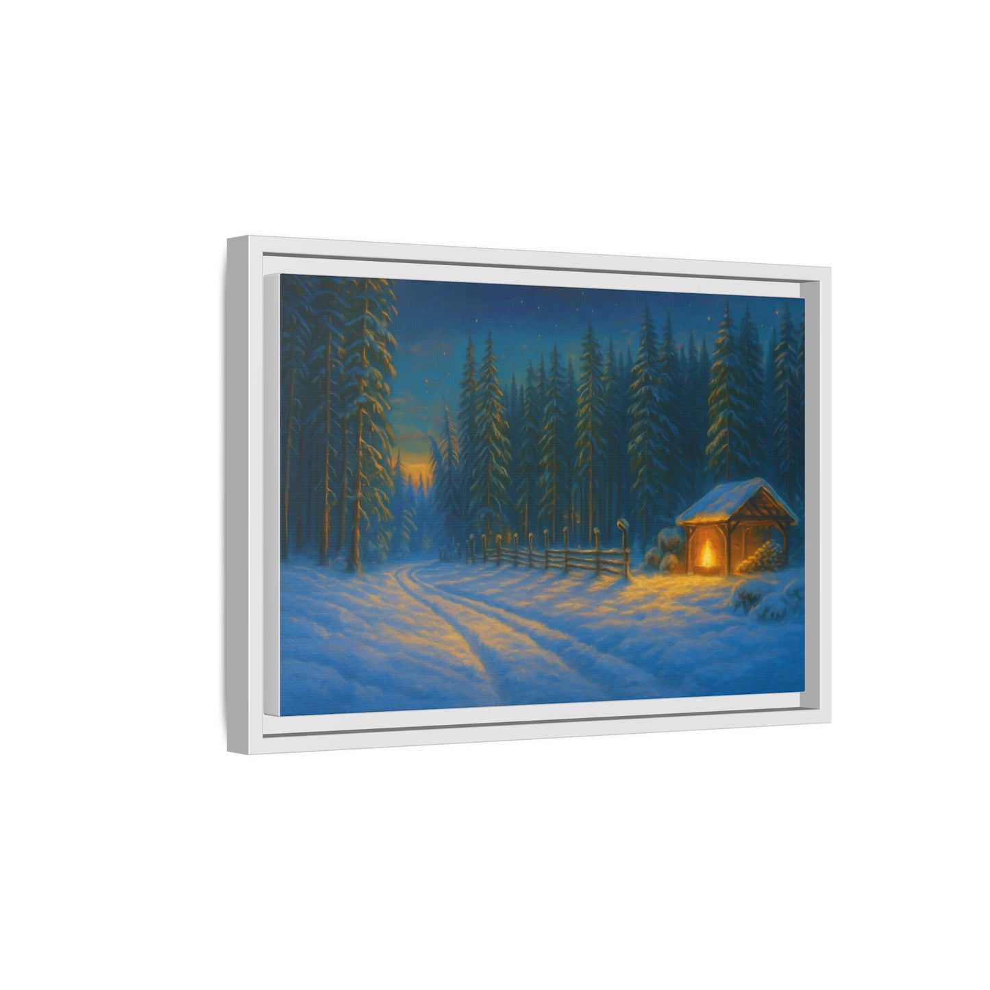 Framed Winter Landscape Canvas, Cozy Cabin Art, Christmas Decor, Winter Home Decor, Holiday Gift, Wall Art - TRV