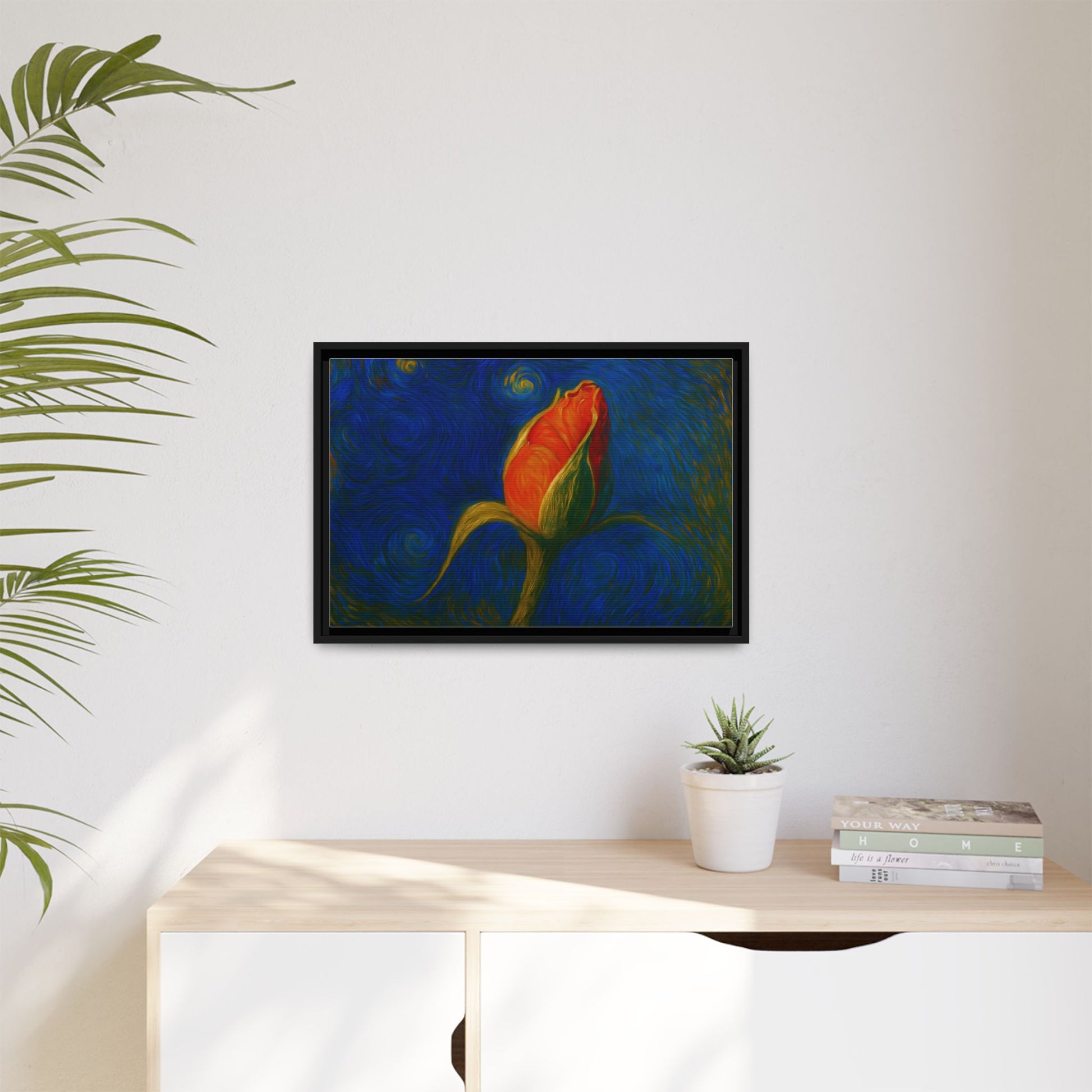 Red Rose Bud Painting Canvas Framed | Matte Wall Art - TRV