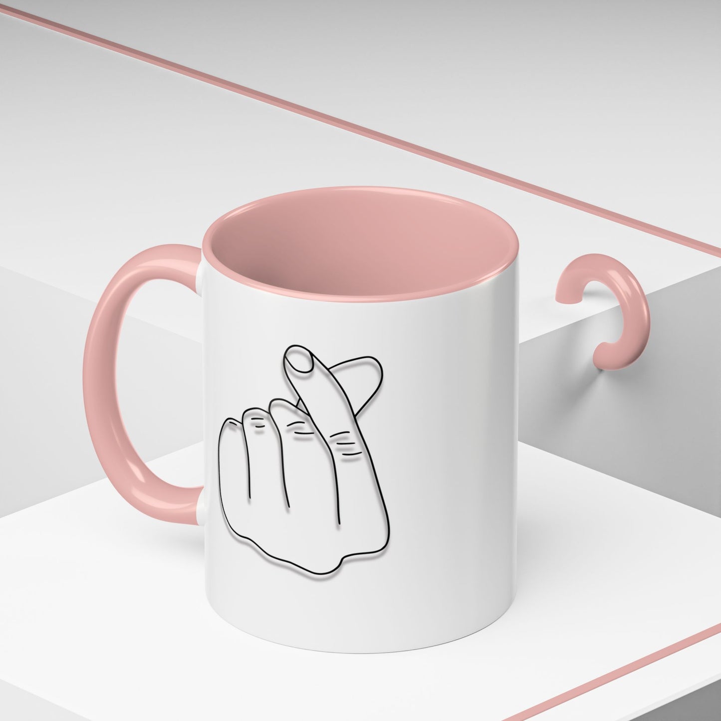 K-Pop Accent Mug - Love Gesture Design (11oz, 15oz), Korean Pop Coffee Cup, K-Pop Lover Gift, Cute Drinkware, Unique Mug