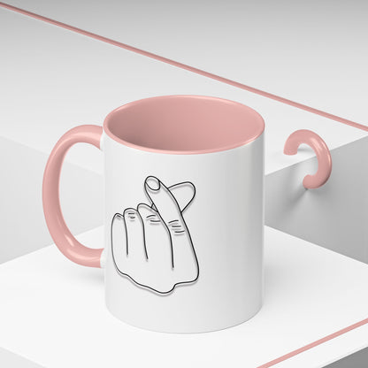 K-Pop Accent Mug - Love Gesture Design (11oz, 15oz), Korean Pop Coffee Cup, K-Pop Lover Gift, Cute Drinkware, Unique Mug