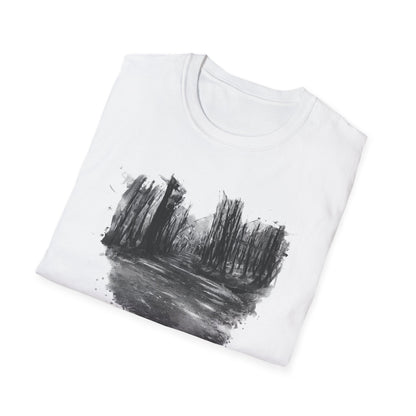 Unisex Softstyle T-Shirt with Abstract Landscape Art, Casual Wear, Gift for Art Lovers, Everyday Fashion, Nature Inspired Tee - TRV