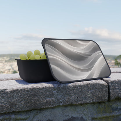 Abstract grey marble waves PLA bento box with band and utensils, eco-friendly lunch container by Printify.