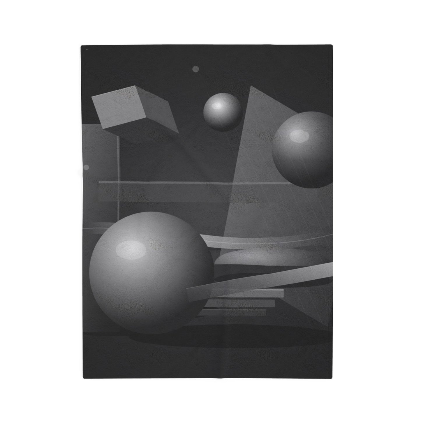Velveteen plush blanket featuring 3D geometric spheres and abstract cube and sphere design in all-over print by Printify.
