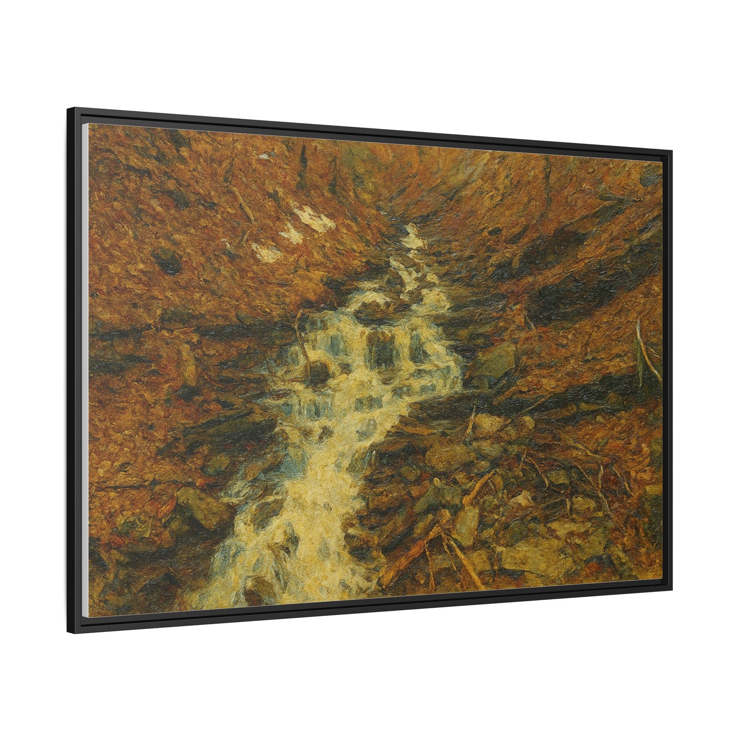 Serene Abstract Nature Canvas Art, Framed Wall Decor, Rustic Home Accent, Earthy Tone Artwork, Tranquil River Scene - TRV