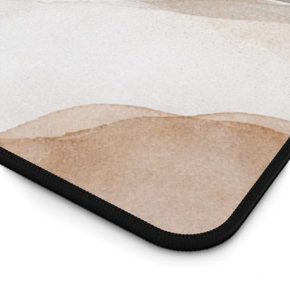 Neutral Watercolor Waves Desk Mat | Abstract Beige Gray Mouse Pad