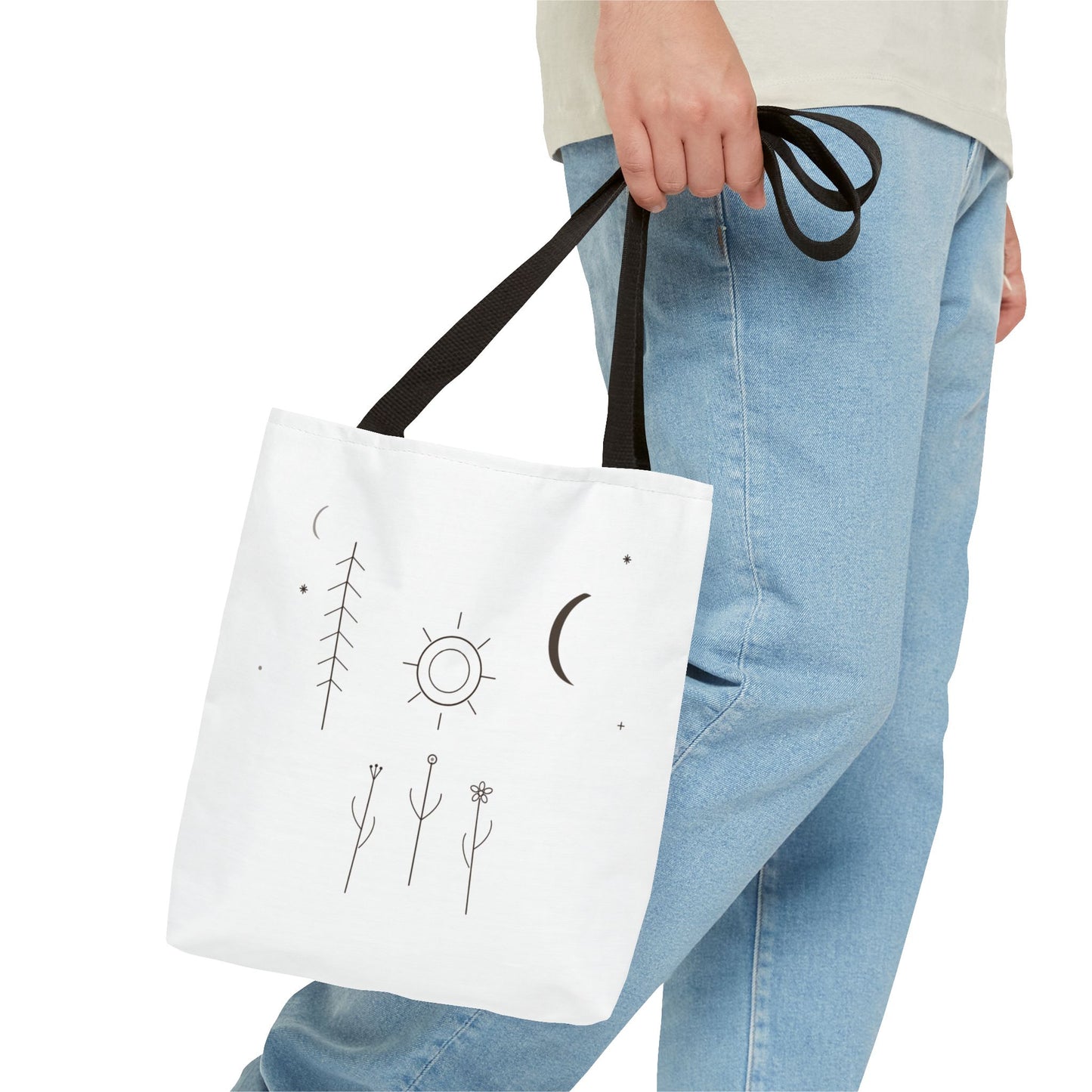 Minimal Moon and Sun Botanical Tote | Celestial Line Art Bag