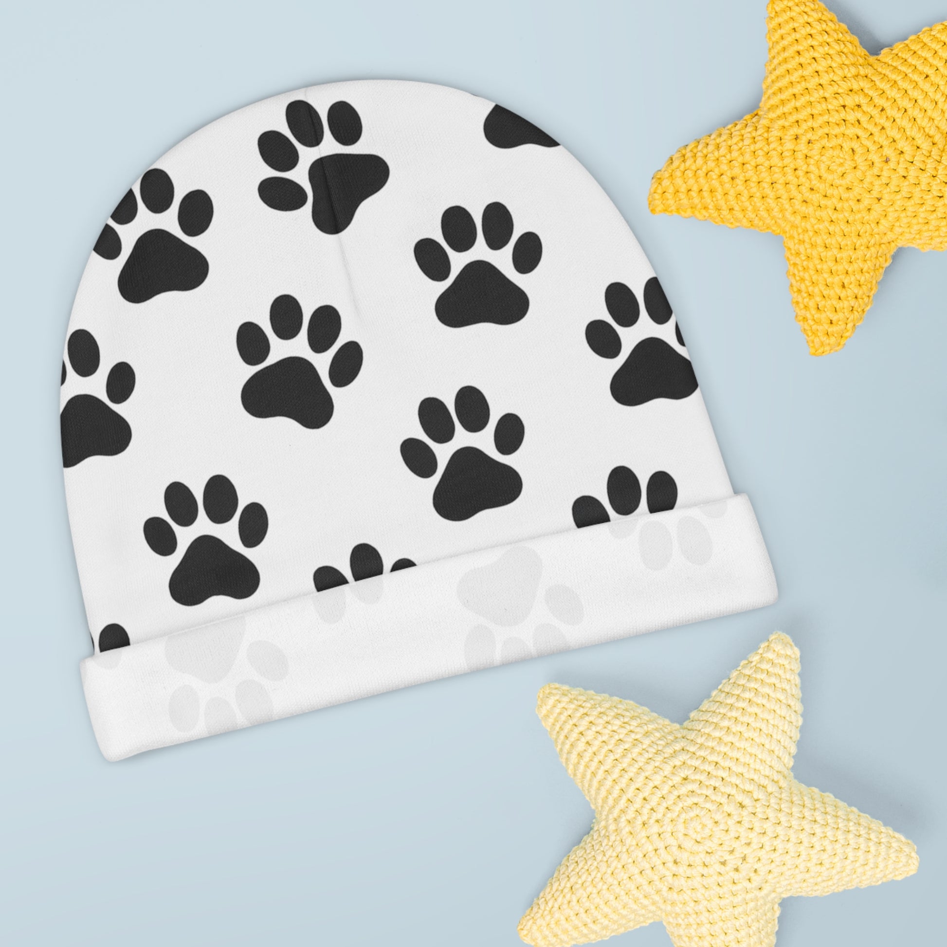 Black Paw Print Baby Beanie | Animal Paw Pattern Infant Hat - TRV