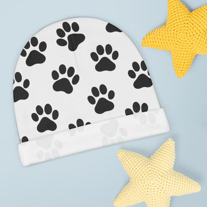 Black Paw Print Baby Beanie | Animal Paw Pattern Infant Hat - TRV