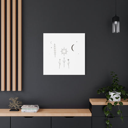 Minimal Sun Moon Botanical Canvas | Stretched Matte Wall Art