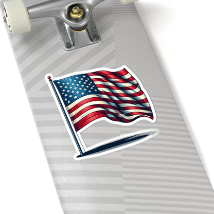 American Flag Kiss-Cut Sticker — Waving USA Decal for Laptops, Cars & Water Bottles