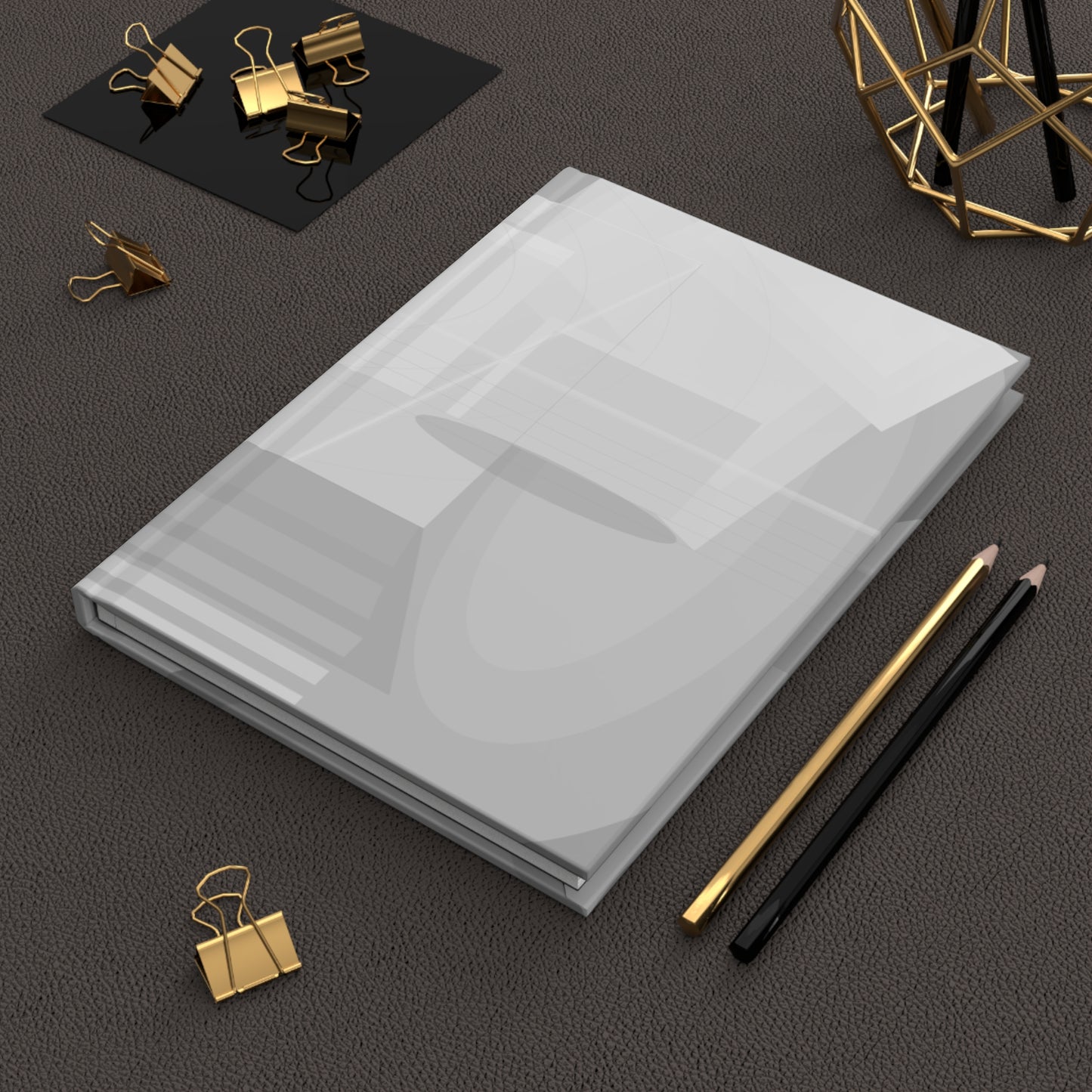 Abstract geometric shapes hardcover journal by Printify featuring a modern minimal design, ideal for note-taking and journaling.