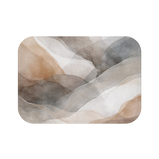 Neutral Watercolor Abstract Bath Mat | Earth Tone Bathroom Rug