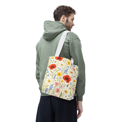 Wildflower Poppy Print Tote Bag | Floral All-Over Pattern