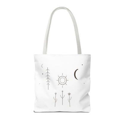 Minimal Moon and Sun Botanical Tote | Celestial Line Art Bag