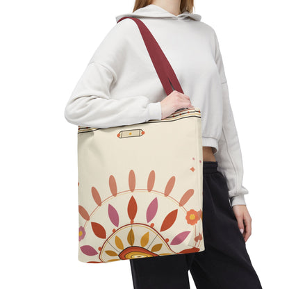 Boho Floral Mandala Tote Bag | Pastel Sunburst Pattern