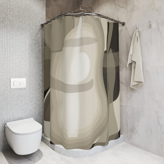 Neutral Abstract Shapes Shower Curtain | Modern Beige Geometric Bath Decor