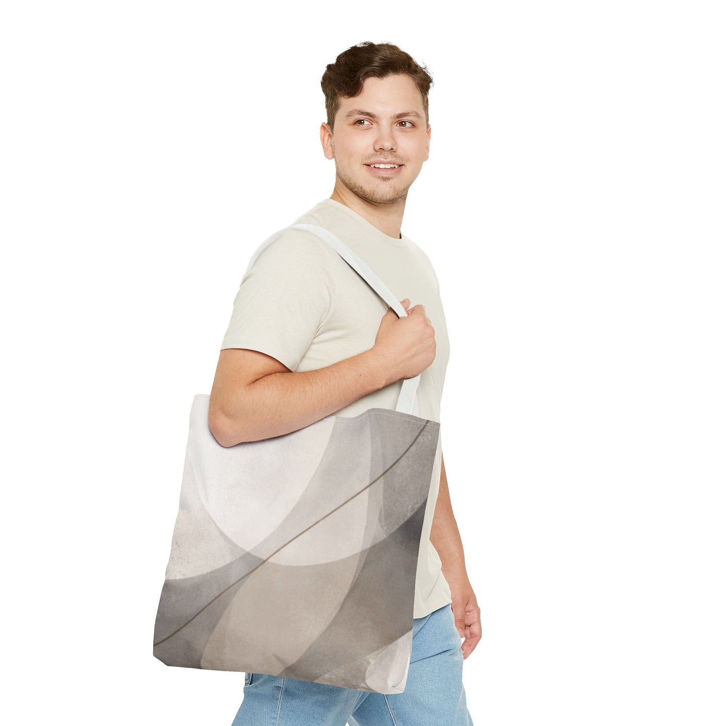 Neutral Abstract Watercolor Waves Tote Bag | All-Over Print