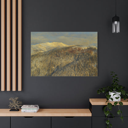 Mountain Serenity Stretched Canvas Art, Winter Landscape Wall Decor, Nature Print for Home, Gift for Nature Lovers, Cozy Interior Accent