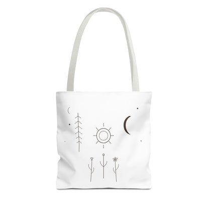 Minimal Moon and Sun Botanical Tote | Celestial Line Art Bag