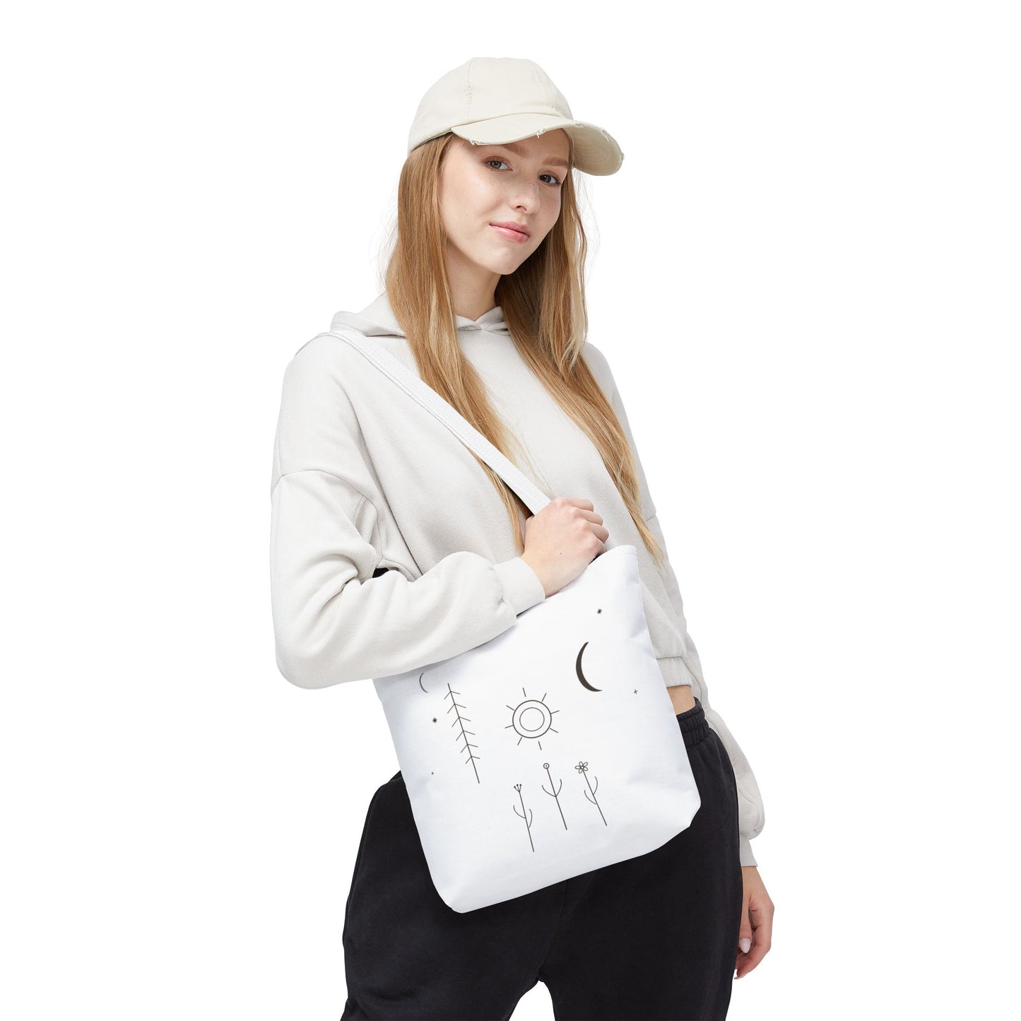 Minimal Moon and Sun Botanical Tote | Celestial Line Art Bag