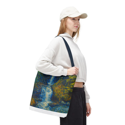 Nature-Inspired Tote Bag, Artistic Eco-Friendly Shopper, Waterfall Design, Reusable Market Bag, Gift for Nature Lovers - TRV