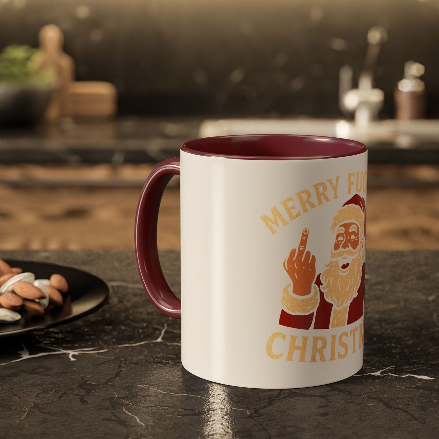 Irreverent Merry Christmas Mug — Funny Santa Middle Finger Coffee Cup (11oz & 15oz)