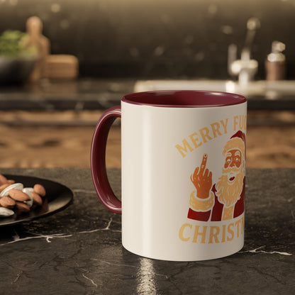 Irreverent Merry Christmas Mug — Funny Santa Middle Finger Coffee Cup (11oz & 15oz)