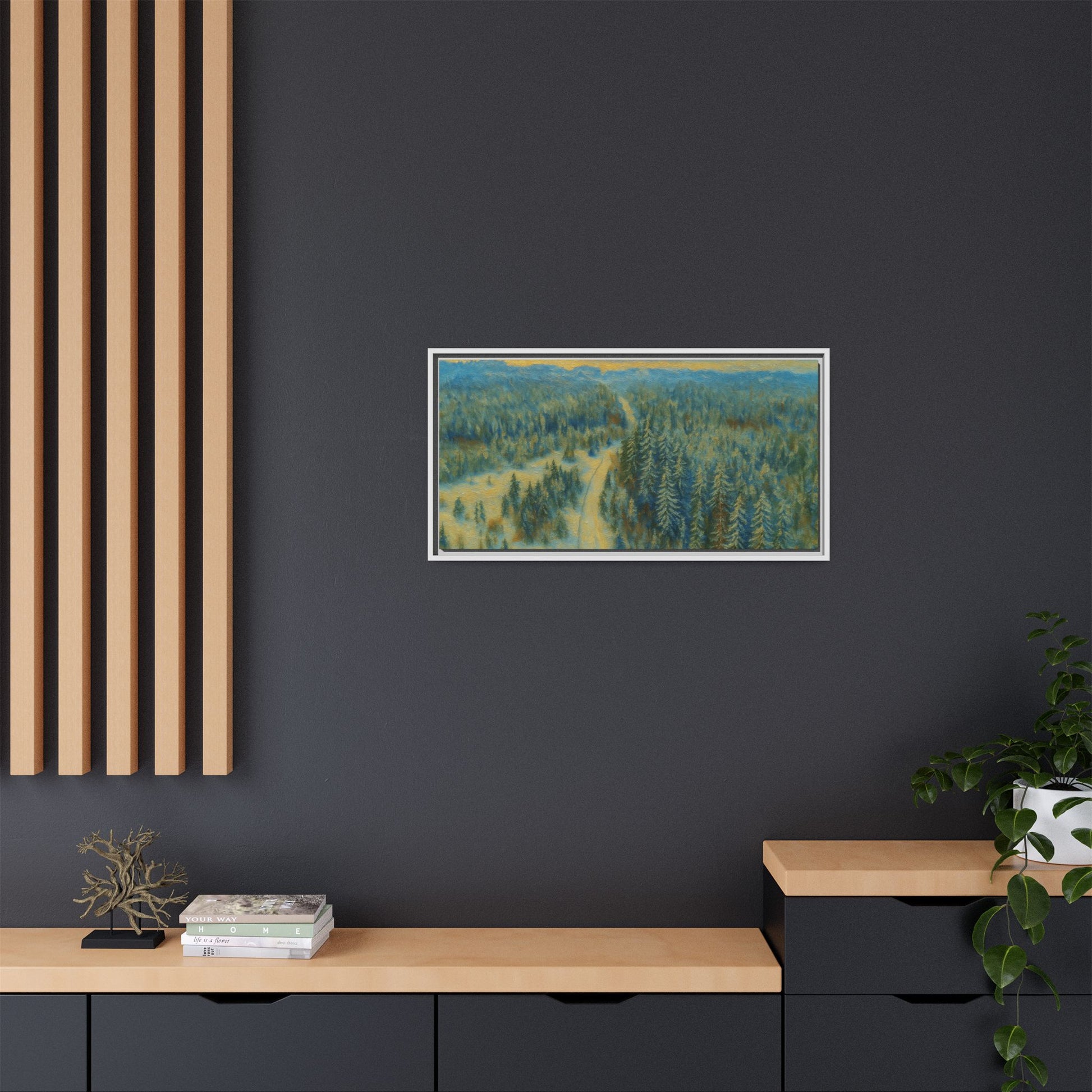 Framed Matte Canvas Art Print, Tranquil Forest Landscape, Home Decor for Nature Lovers, Wall Art for Living Room, Gift for Art Enthusiasts - TRV