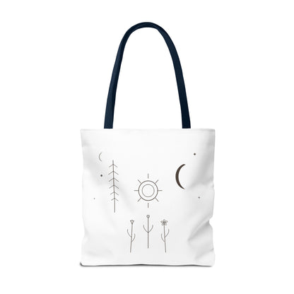 Minimal Moon and Sun Botanical Tote | Celestial Line Art Bag