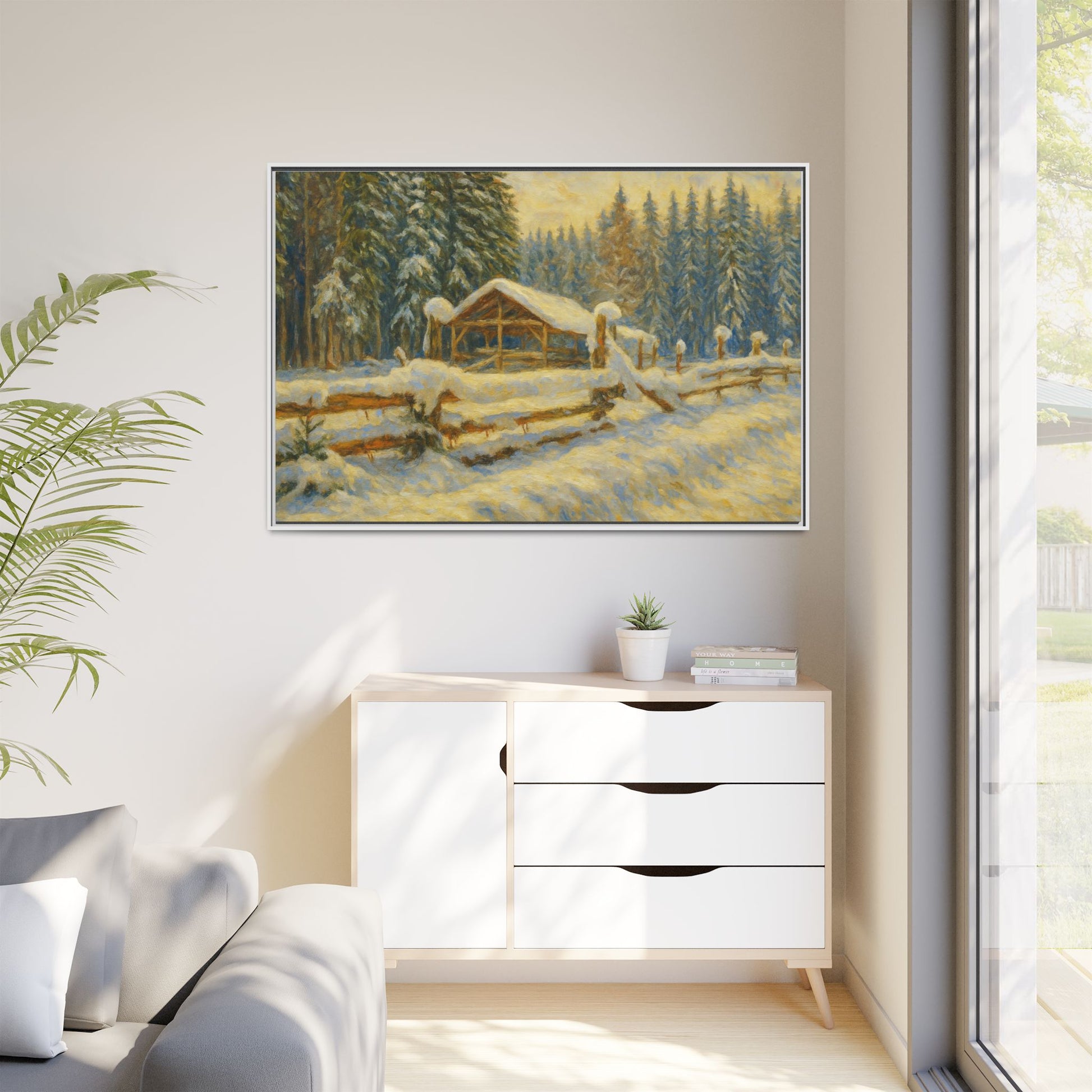 Winter Landscape Framed Canvas Art | Cozy Home Decor | Wall Art for Living Room, Bedroom, Holiday Gift, Rustic Vibes, Art Print - TRV
