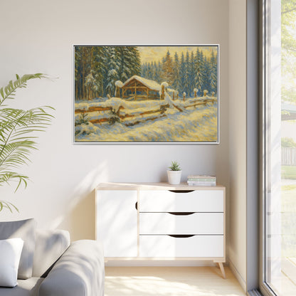 Winter Landscape Framed Canvas Art | Cozy Home Decor | Wall Art for Living Room, Bedroom, Holiday Gift, Rustic Vibes, Art Print - TRV