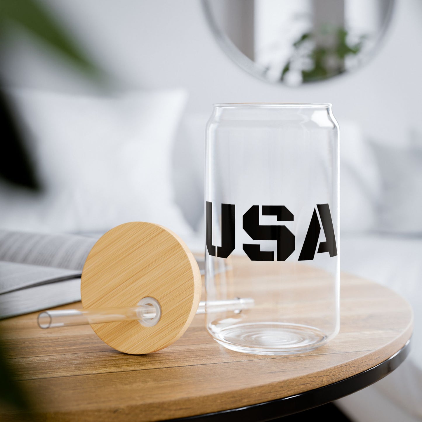 USA 16oz Sipper Glass with Bamboo Lid & Straw – Patriotic Reusable Drink Tumbler