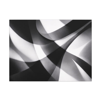 Abstract black and white swirl matte canvas print by Printify, showcasing bold, flowing artistic design on a high-quality canvas.