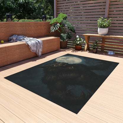 Werewolf Moon Outdoor Rug — Spooky Full Moon Horror Patio Mat
