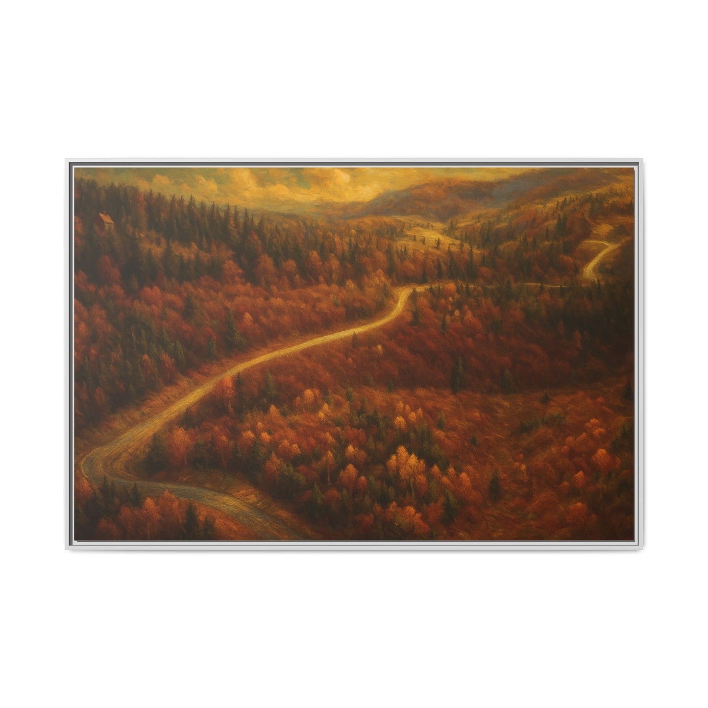 Autumn Landscape Framed Canvas Art, Cozy Home Decor, Warm Fall Vibes, Gift for Nature Lovers, Perfect for Thanksgiving - TRV