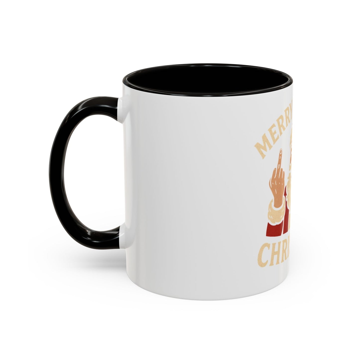 Irreverent Merry Christmas Mug — Funny Santa Middle Finger Coffee Cup (11oz & 15oz)