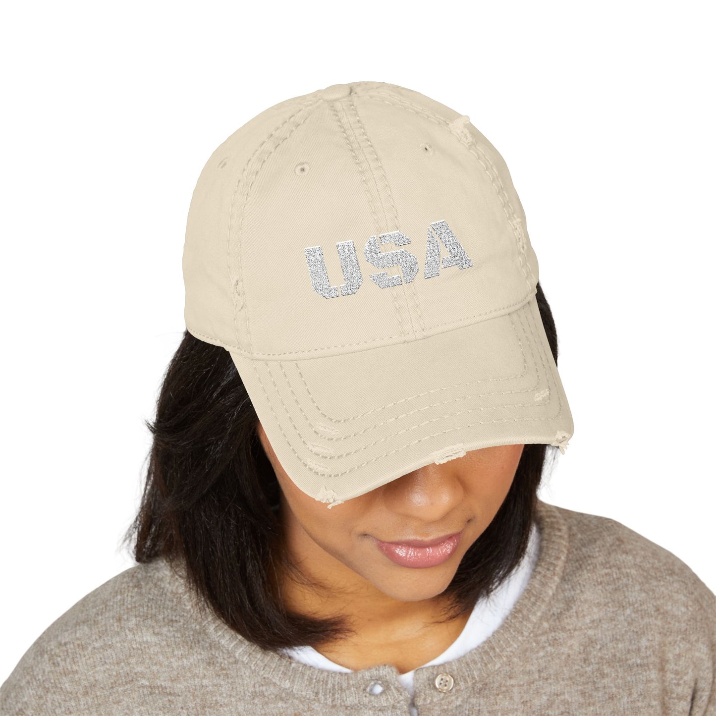 Distressed USA Dad Hat, Casual Cap, Vintage Style Hat, Unisex Baseball Cap, Embroidered Hat for Dad, Perfect Gift for Dad's Day - TRV