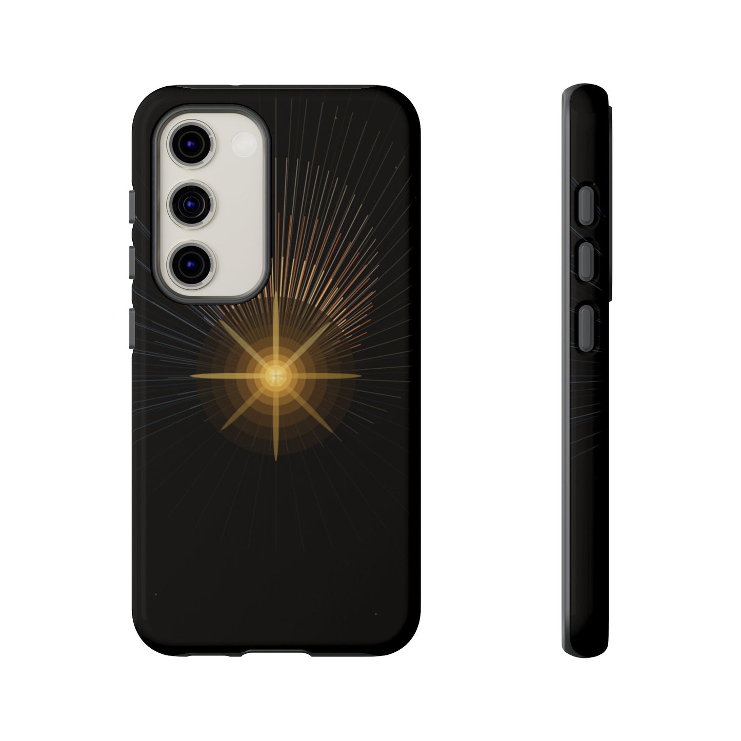 Tough Cases - Radiant Star Phone Case, Protective Black Shockproof Cover with Golden Light Design