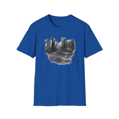 Unisex Softstyle T-Shirt with Abstract Landscape Art, Casual Wear, Gift for Art Lovers, Everyday Fashion, Nature Inspired Tee - TRV