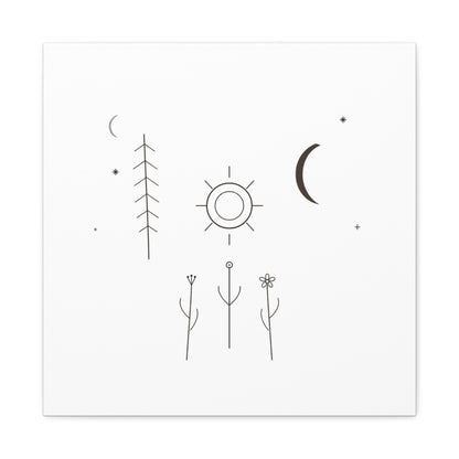Minimal Sun Moon Botanical Canvas | Stretched Matte Wall Art