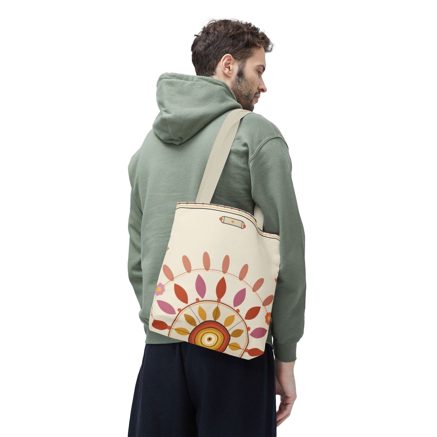 Boho Floral Mandala Tote Bag | Pastel Sunburst Pattern