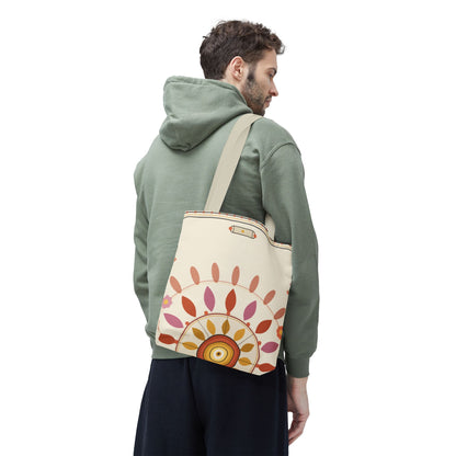 Boho Floral Mandala Tote Bag | Pastel Sunburst Pattern