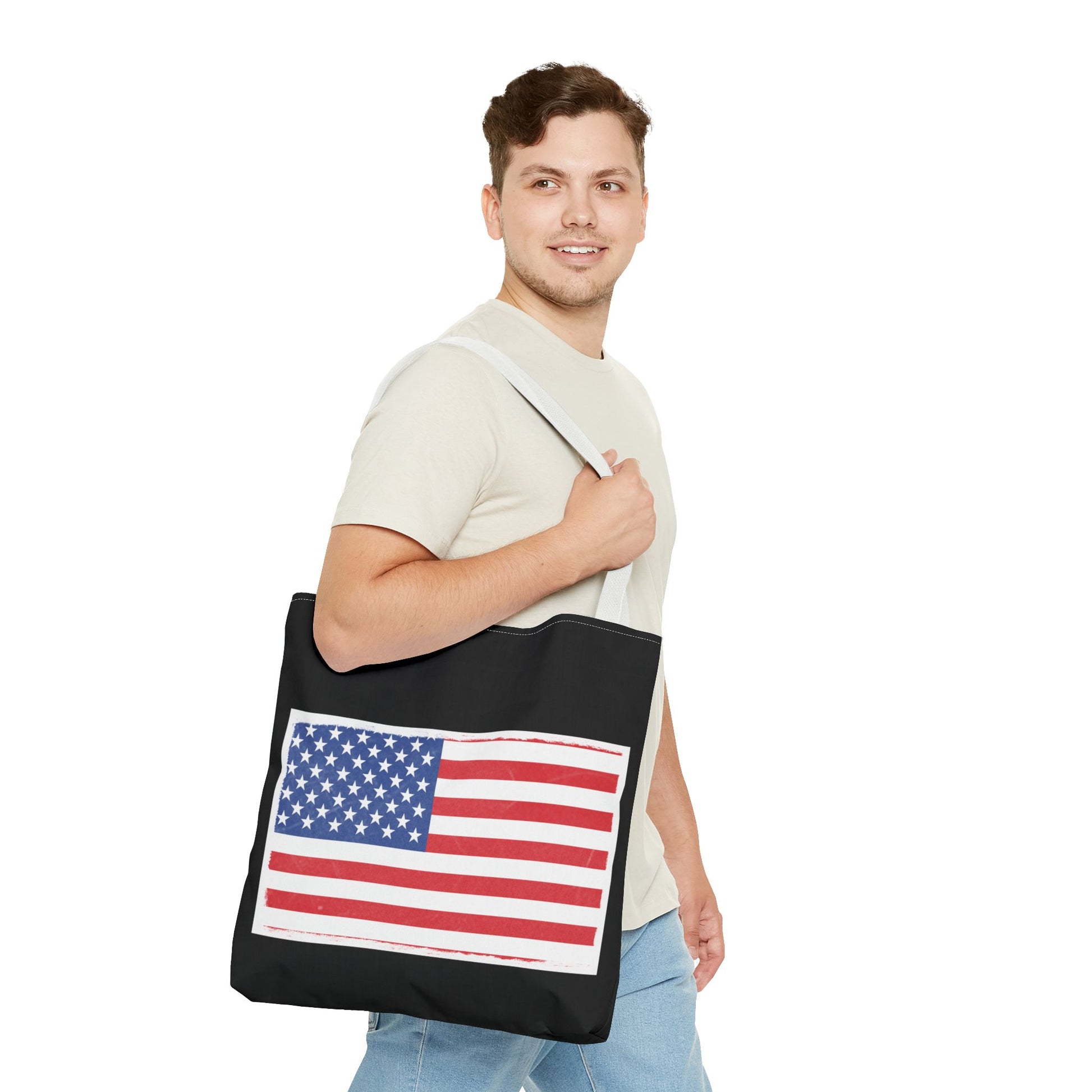 Patriotic Tote Bag, American Flag Carryall, Beach Bag, Reusable Shopping Tote, Independence Day Gift - TRV