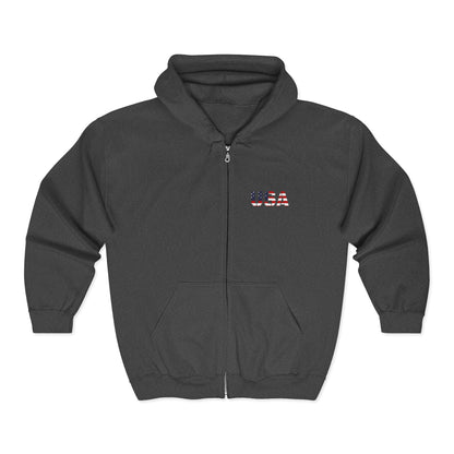 USA Flag Full Zip Hoodie - Unisex Sweatshirt for Independence Day, Patriotic Apparel, Casual Wear, Gifts for Veterans - TRV