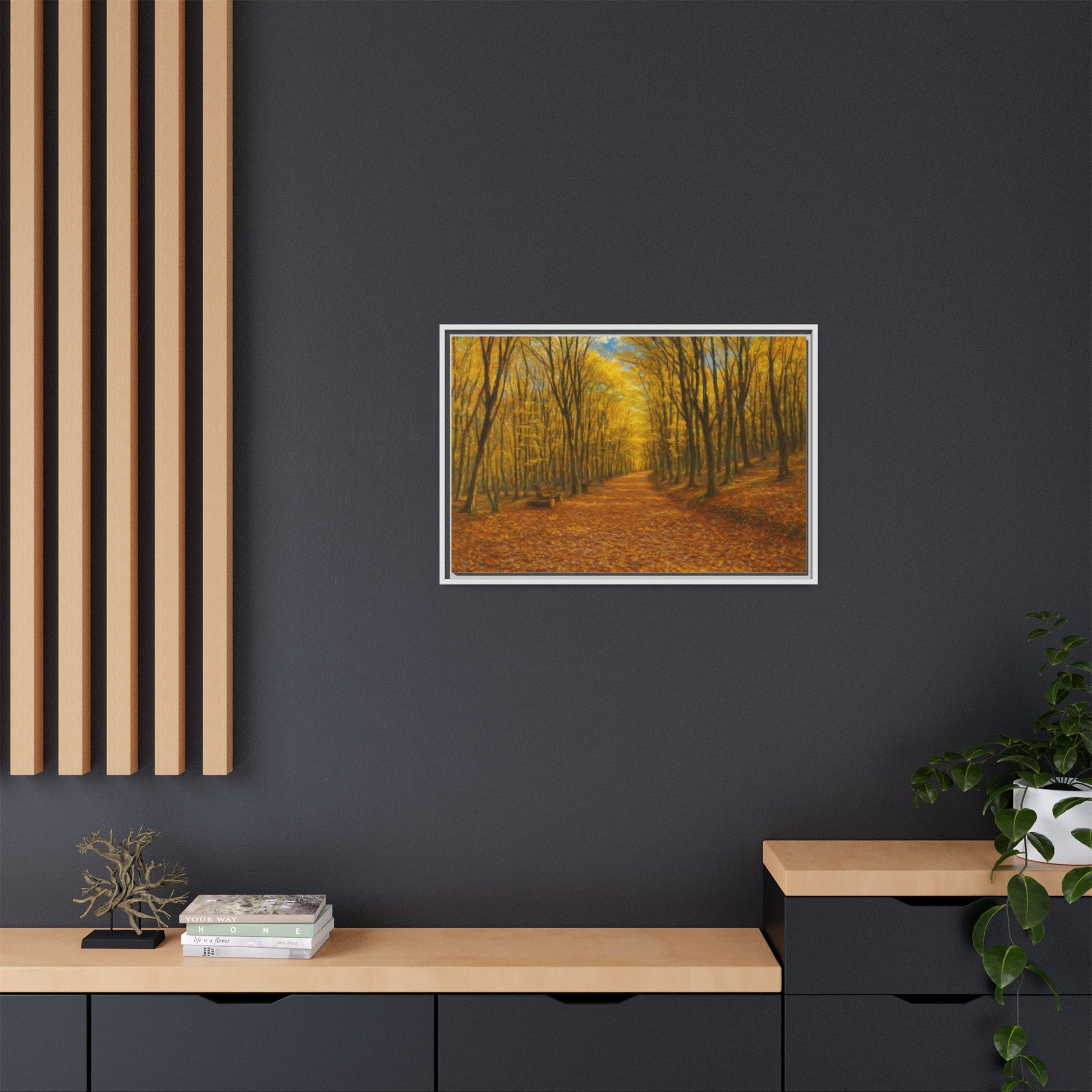 Autumn Forest Framed Canvas Art, Cozy Wall Decor, Nature Inspired Gift, Fall Home Accent, Perfect for Thanksgiving - TRV